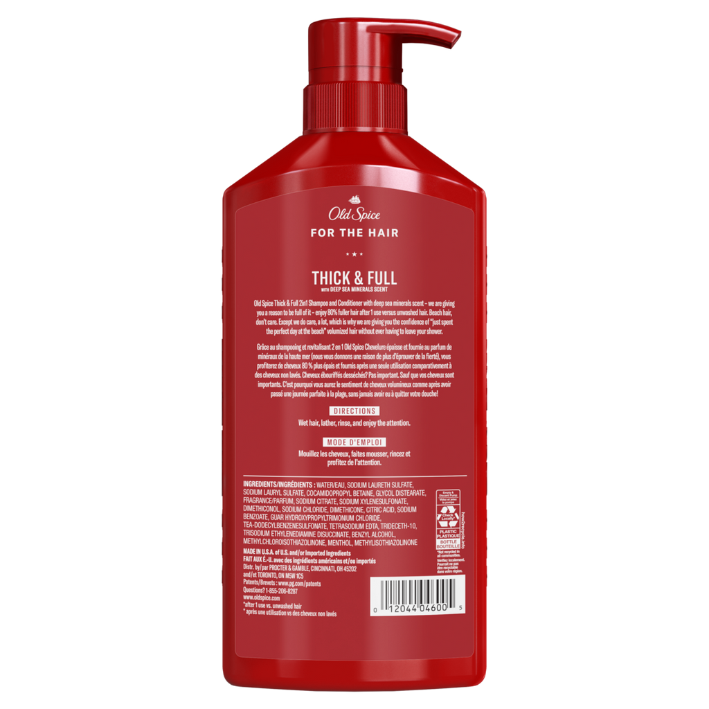 Old Spice Thick And Full 2-in-1 Shampoo And Conditioner For Men Healthier Fuller More Moisturized Looking Hair - 21.9oz/4pk