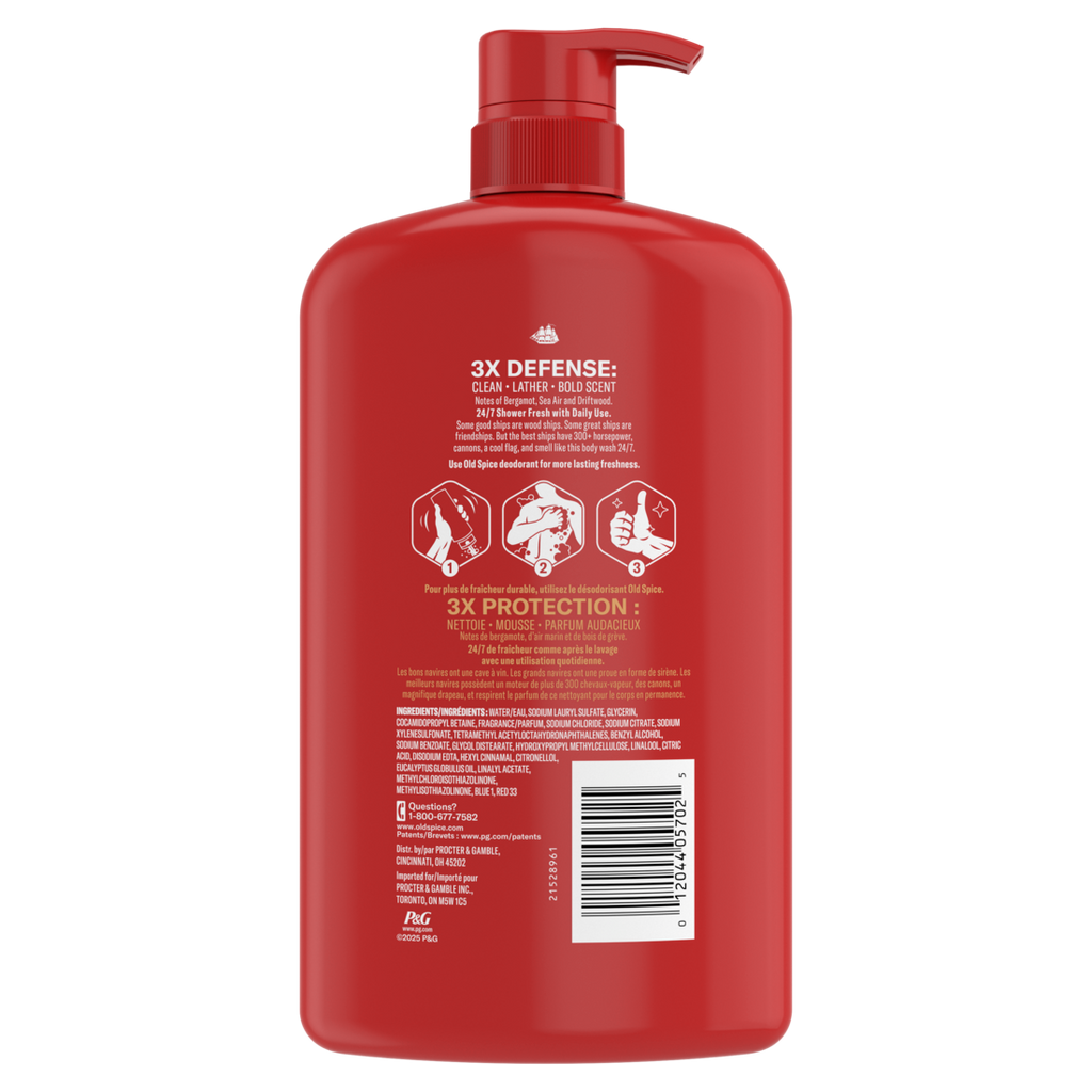 Old Spice Red Collection Body Wash For Men Captain Scent Shower Fresh Lasting Scent - 33.4oz/4pk