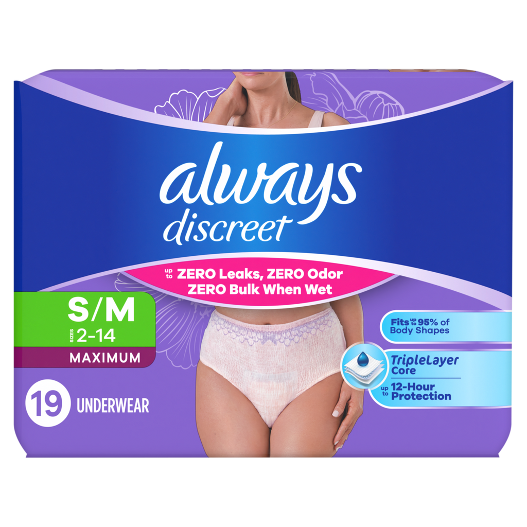 Always Discreet Reimagined Adult Diapers For Women Maximum Incontinence And Postpartum Underwear S/M 19 Ct - 19ct/2pk