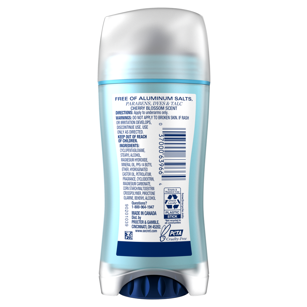 Secret Aluminum Free Deodorant For Women Dry Solid Cherry Blossom - 2.4oz/12pk