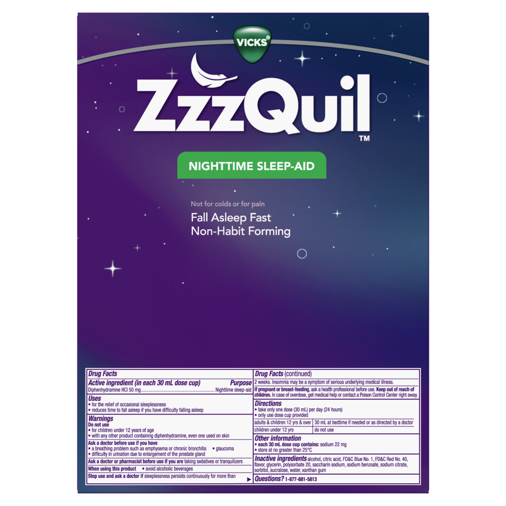 Zzzquil Liquid Sleep Aid Diphenhydramine 50Mg Hcl Calming Vanilla Cherry Flavored Nighttime Sleep Aid Liquid Sleep Aids For Adults 2 Pack - (2x12)oz/3pk