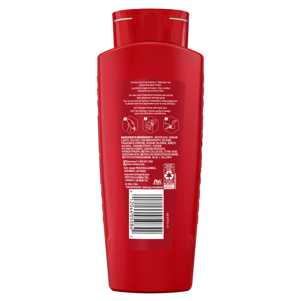 Old Spice Cleansing Body Wash For Men 24/7 Shower Clean With Lasting Scent 2-in-1 Face And Body Wash Rich Lather Krakengard Deep Ocean Scent - 24oz/4pk