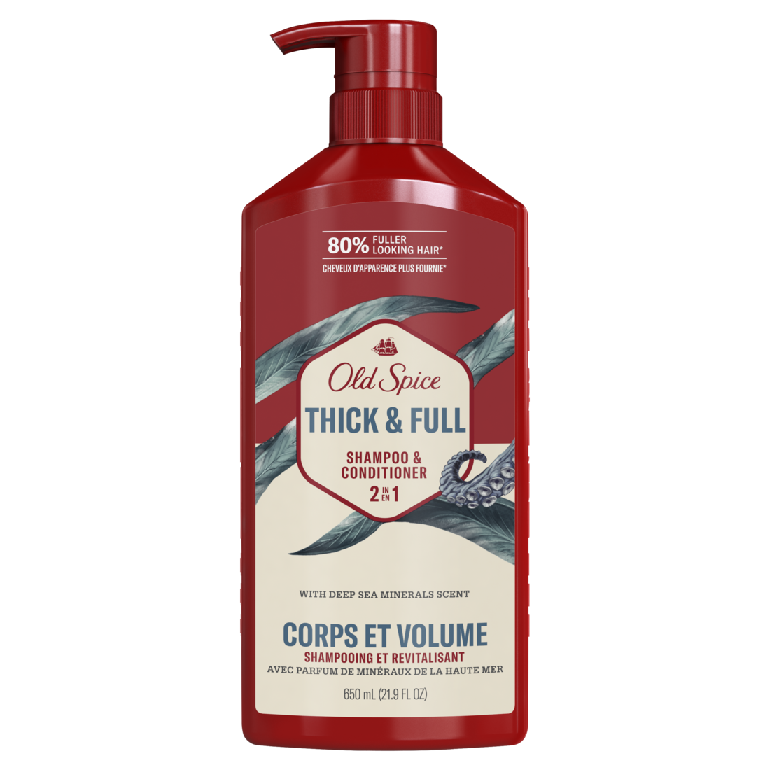 Old Spice Thick And Full 2-in-1 Shampoo And Conditioner For Men Healthier Fuller More Moisturized Looking Hair - 21.9oz/4pk
