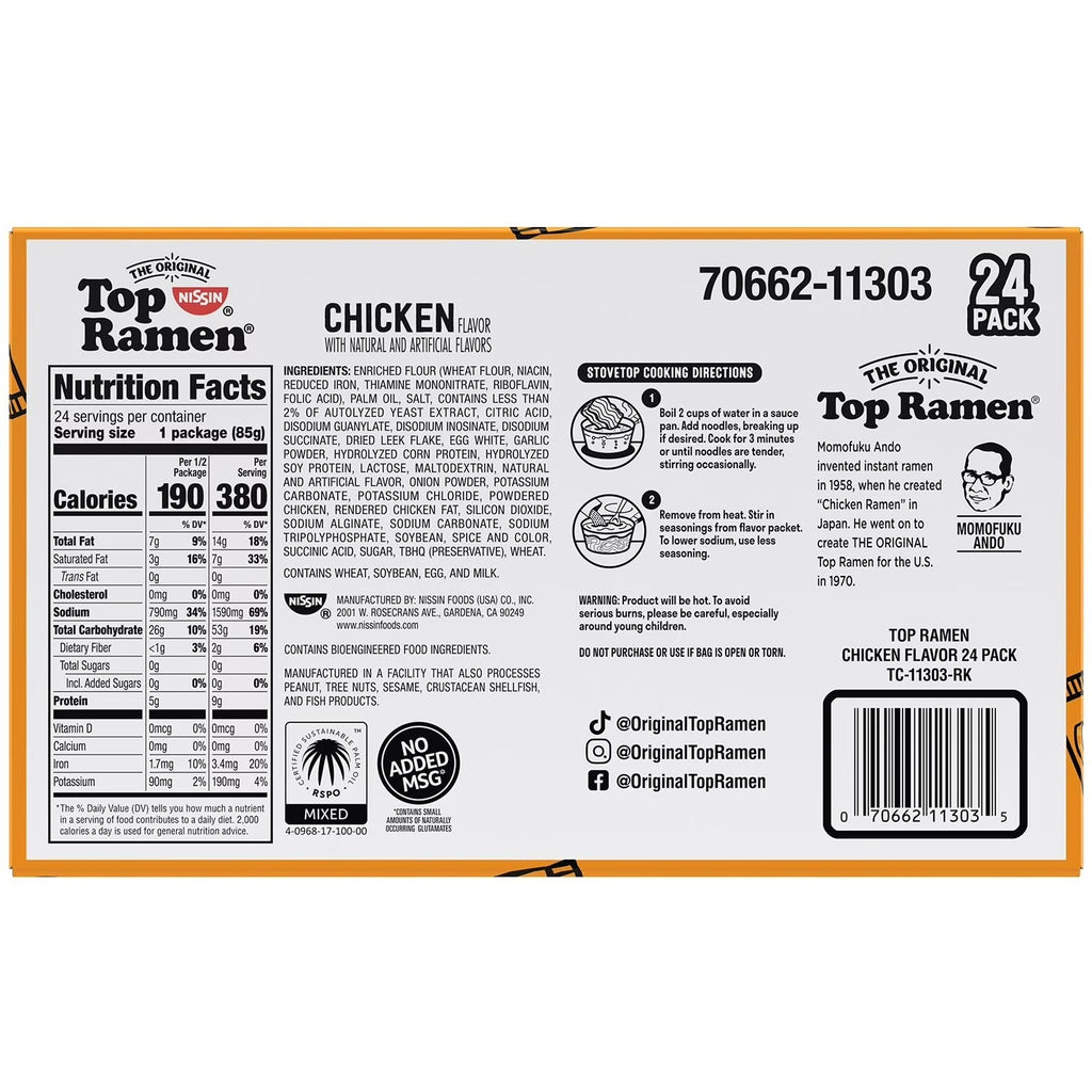 Nissin Top Ramen Chicken Noodle Soup - 3oz/24pk