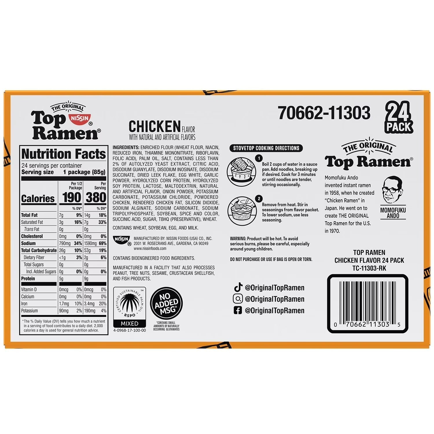 Nissin Top Ramen Chicken Noodle Soup - 3oz/24pk