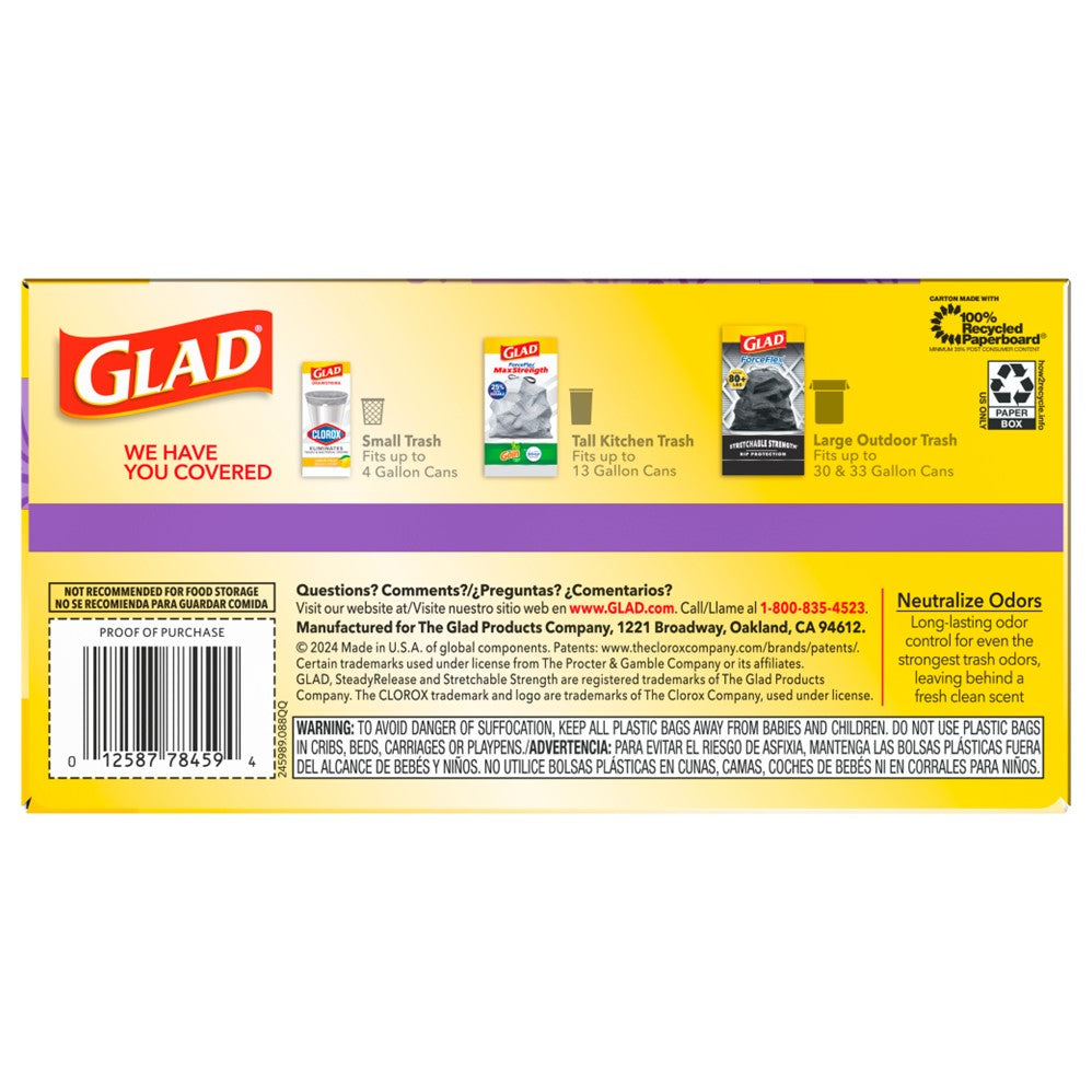 Glad Tall Kitchen Drawstring Lavender Odor Shield 13 Gallon - 40ct/6pk