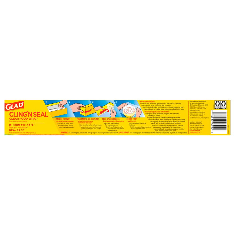 Glad Clingâ€˜N Seal Plastic Food Wrap 100 Square Foot Roll - 1ct/16pk