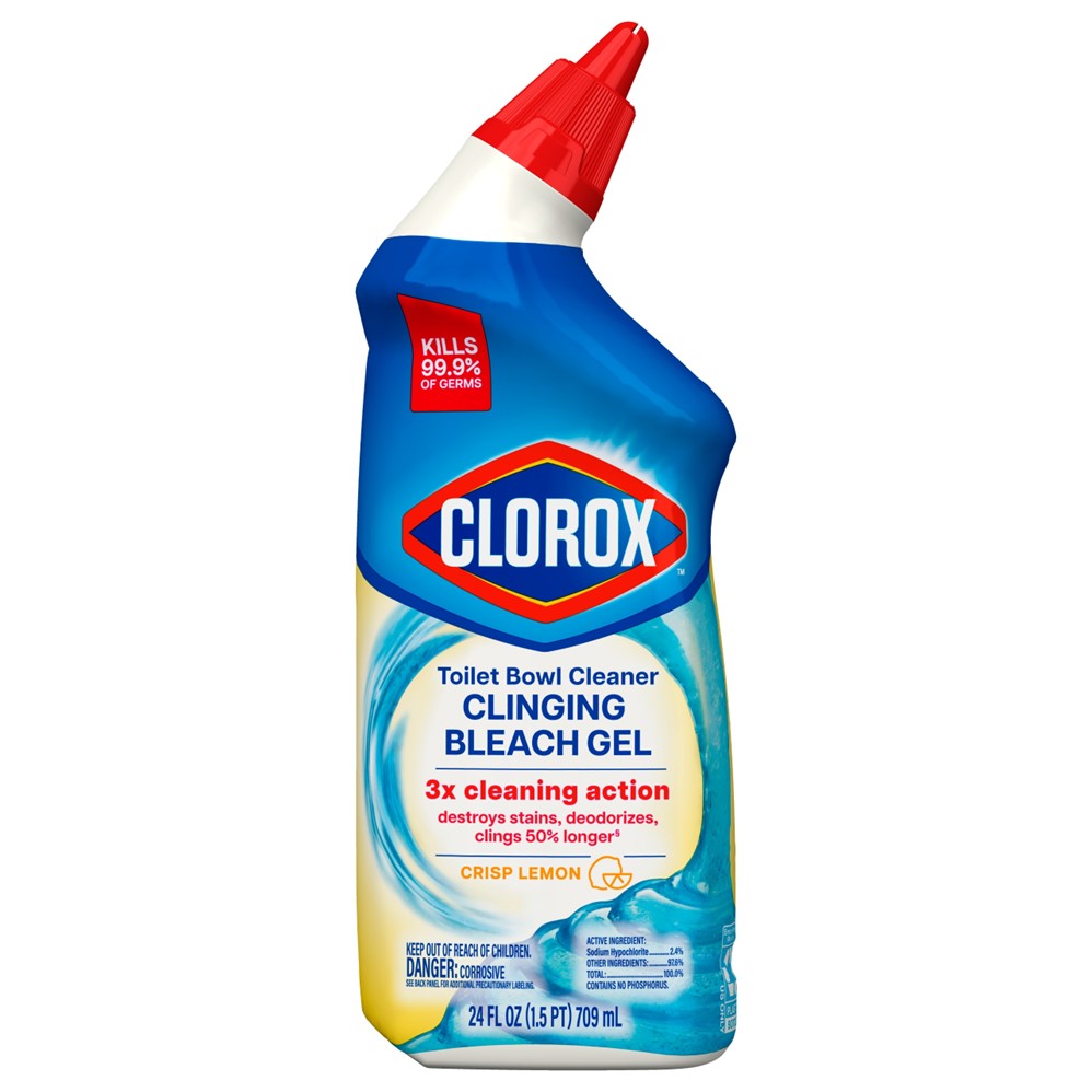 Clorox Toilet Bowl Cleaner Manual Clinging Bleach Gel Crisp Lemon - 24oz/12pk