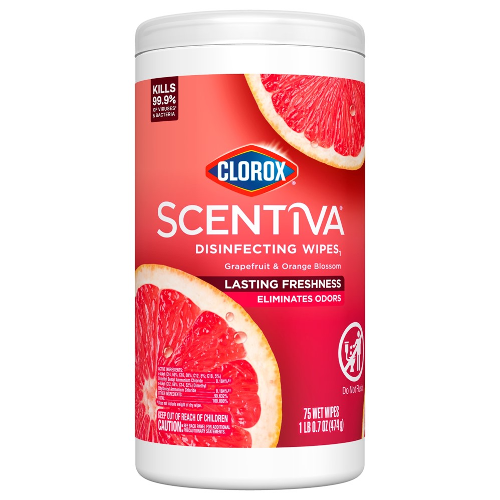 Clorox Scentiva Disinfecting Wipes Grapefruit & Orange Blossom - 75ct/6pk