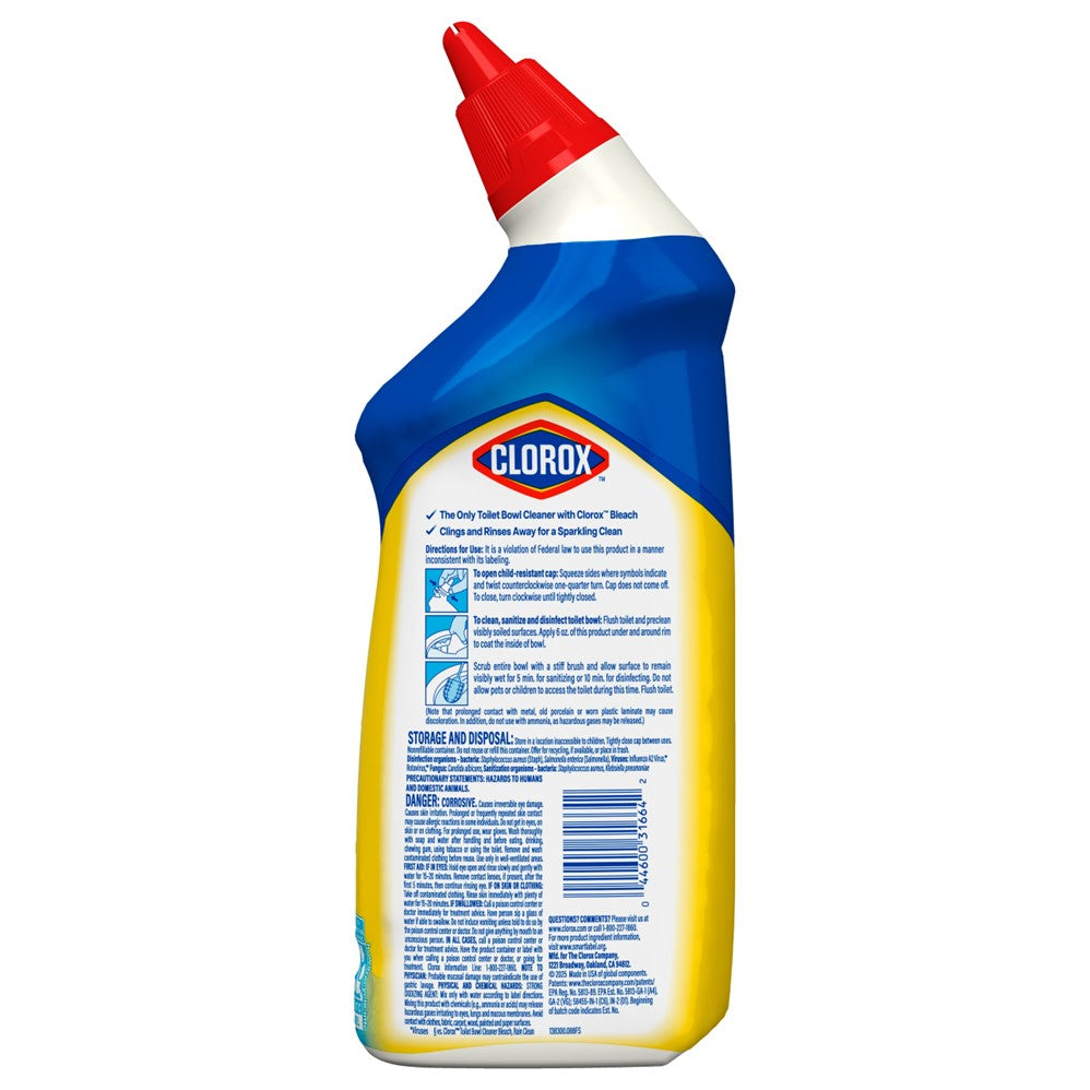Clorox Toilet Bowl Cleaner Manual Clinging Bleach Gel Crisp Lemon - 24oz/12pk