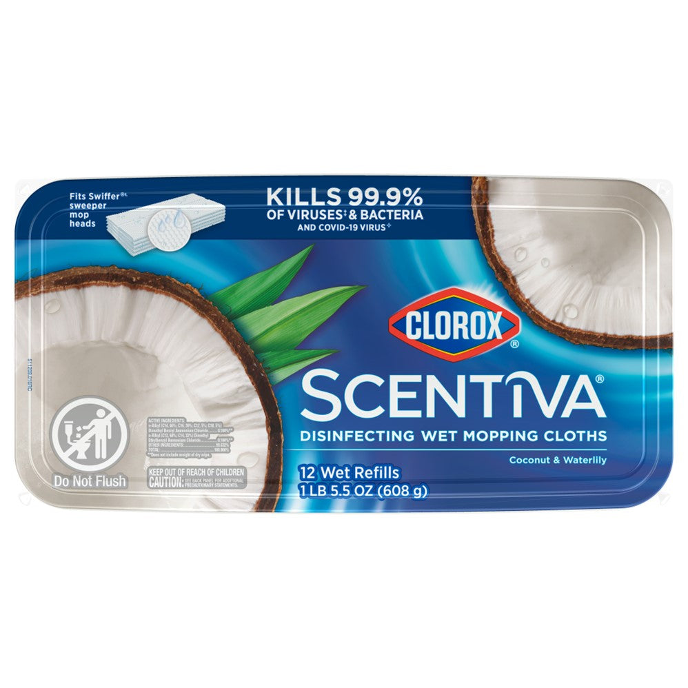 Clorox Scentiva Disinfecting Wet Mopping Cloths Coconut & Waterlily - 12ct/8pk