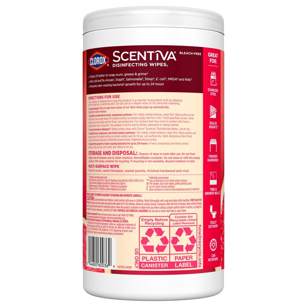 Clorox Scentiva Disinfecting Wipes Grapefruit & Orange Blossom - 75ct/6pk