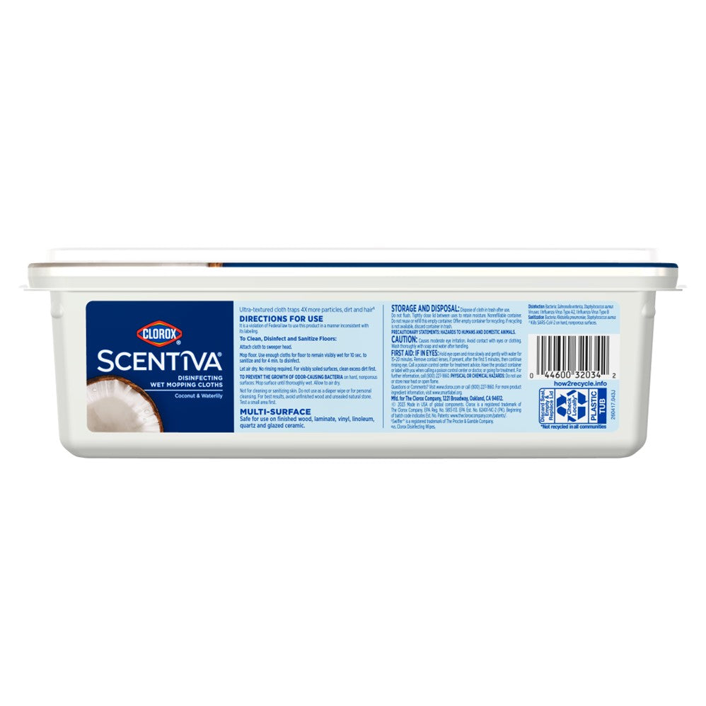 Clorox Scentiva Disinfecting Wet Mopping Cloths Coconut & Waterlily - 24ct/6pk