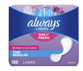 Always Daily Fresh Thin Liners Regular Absorbency Unscented Pantry Liners - 120ct/6pk