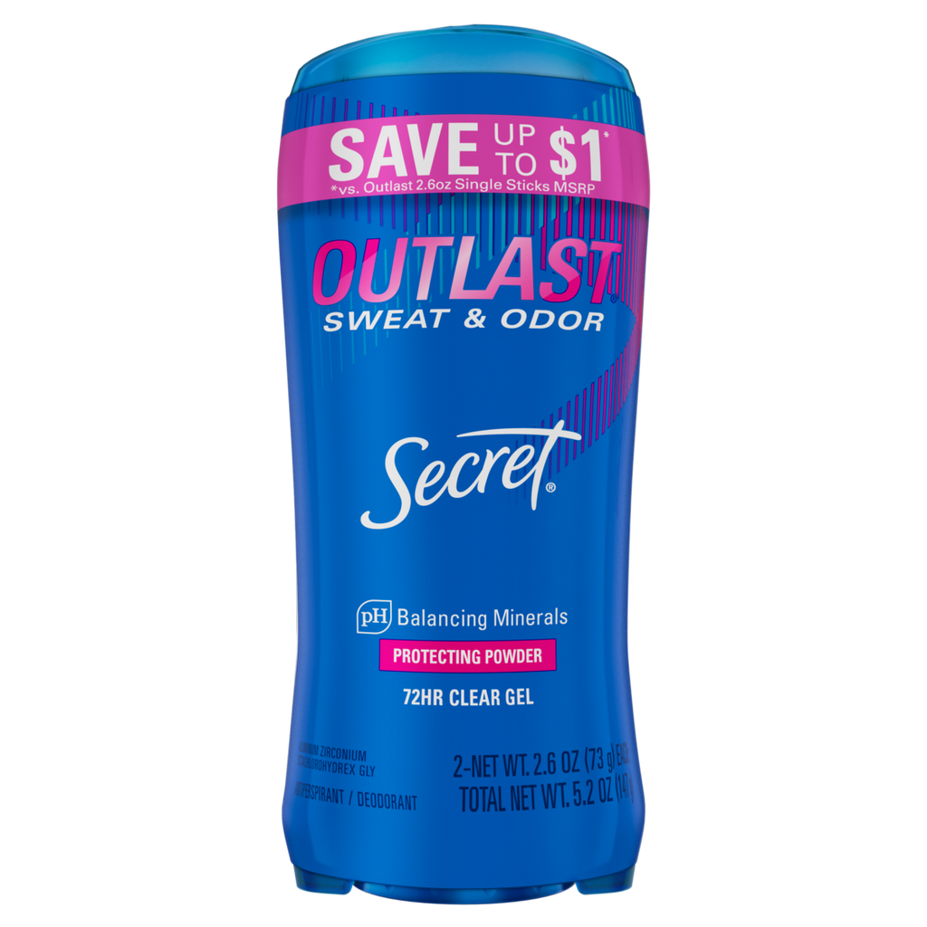 Secret Outlast Clear Gel Antiperspirant Deodorant for Women Protecting Powder - (2x2.6)oz/6pk