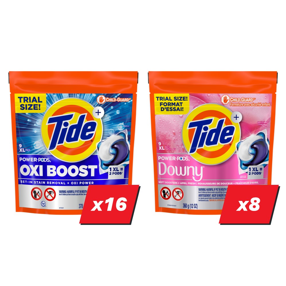 Tide Power Pods Laundry Detergent Display (16x9ct Oxi Boost; 8x9ct April Fresh) - 9ct/24pk