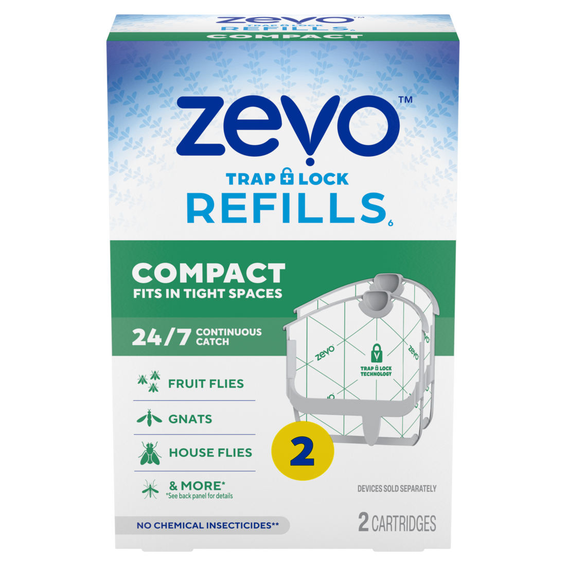 Zevo Compact Flying Insect Trap Refill: Indoor Light Trap Refill Cartridges Capture House Flies Fruit Flies and Gnats - Refill Cartridges - 2ct/8pk
