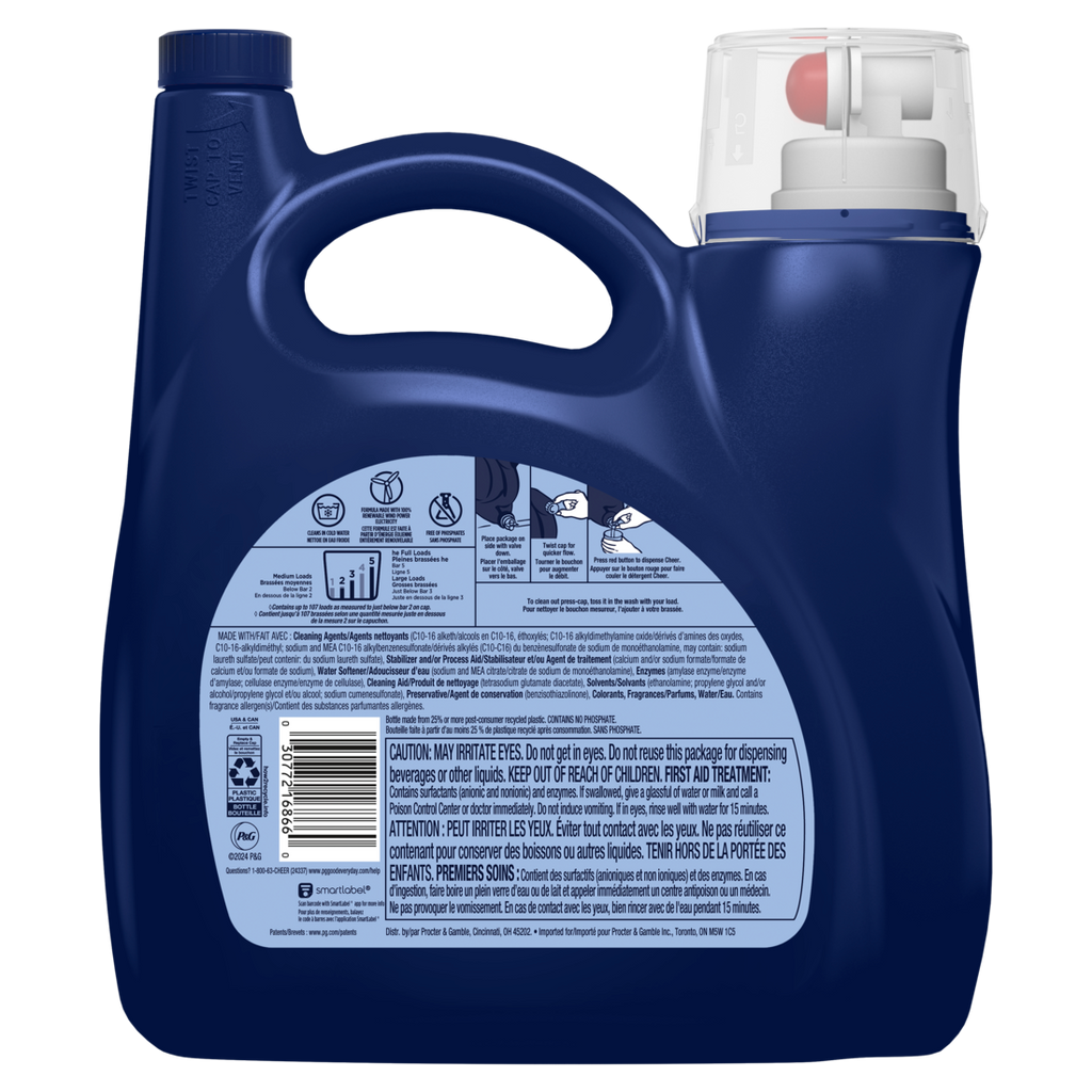 Cheer Liquid Laundry Detergent 107 Loads HE Compatible - 141oz/4pk