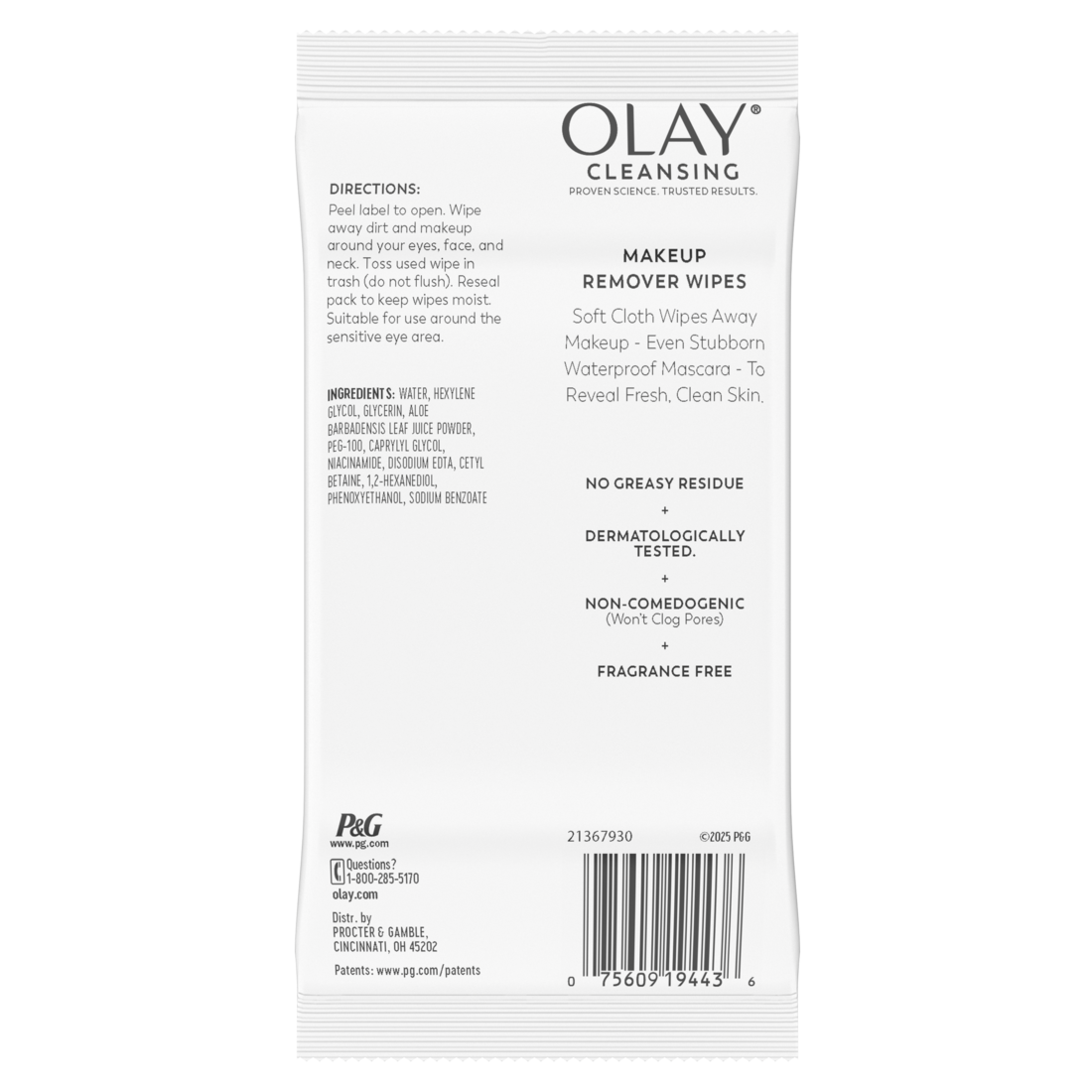 Olay Cleanse Makeup Remover Wipes Fragrance Free - 25ct/12pk