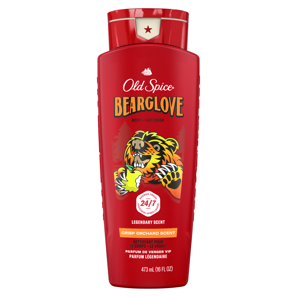 Old Spice Cleansing Body Wash for Men 24/7 Shower Clean with Lasting Scent 2-in-1 Face and Body Wash Rich Lather Bearglove Crisp Orchard Scent - 16oz/4pk