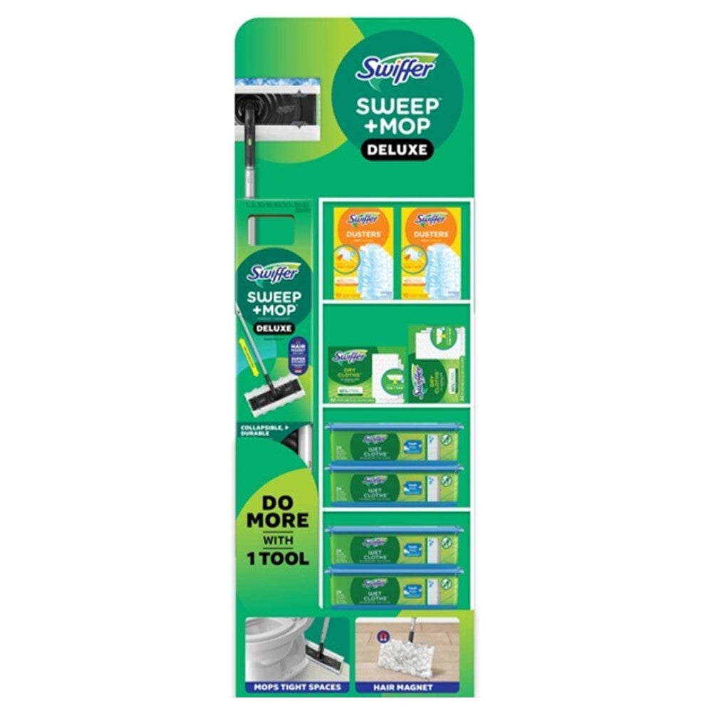 Swiffer Cleaning Products Display (6x24ct Wet Fresh; 4x32ct Dry Unscented; 4x10ct Duster 180 Unscented; 4x1ct Sweeper Deluxe Kit) - 18pk