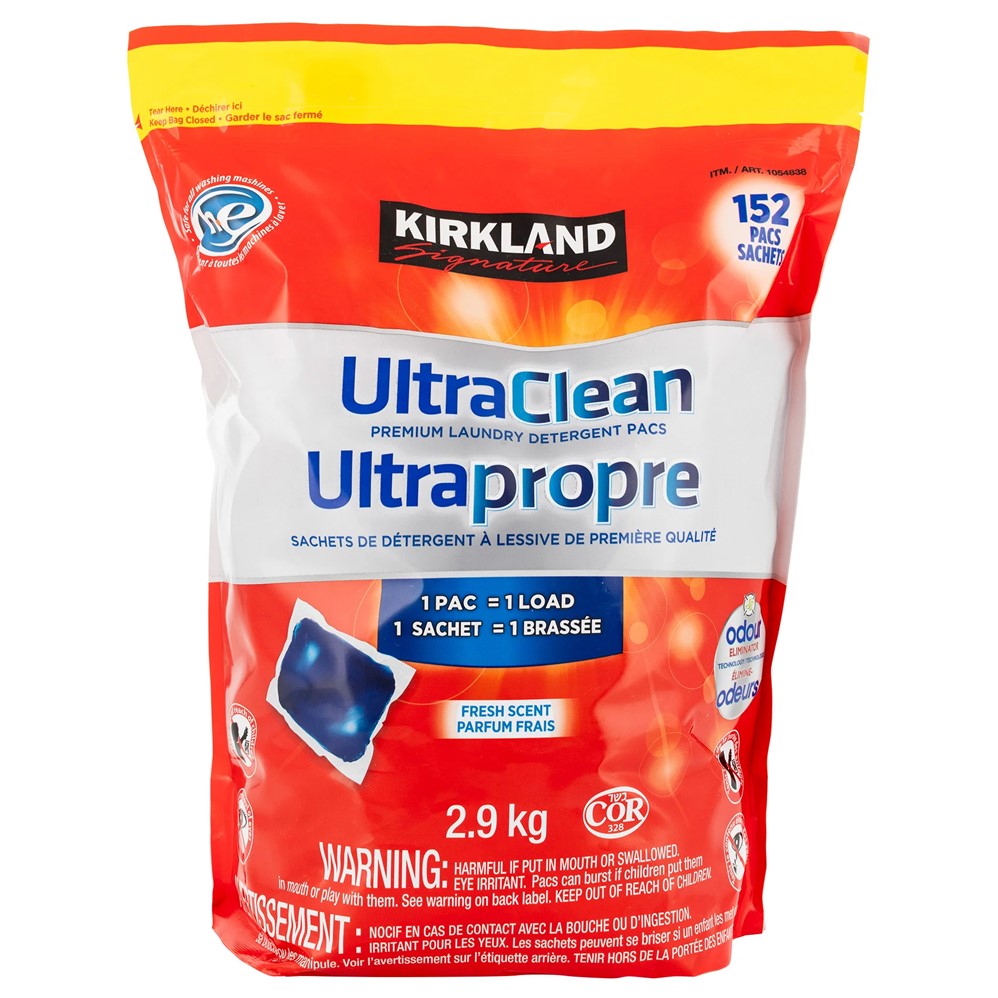 Kirkland Signature UltraClean Premium Laundry Detergent Pacs Fresh Scent - 152ct/1pk
