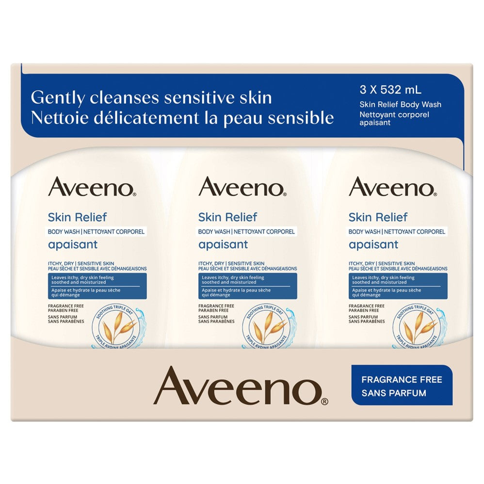 Aveeno Skin Relief Body Wash Fragrance Free - (3x18)oz/1pk