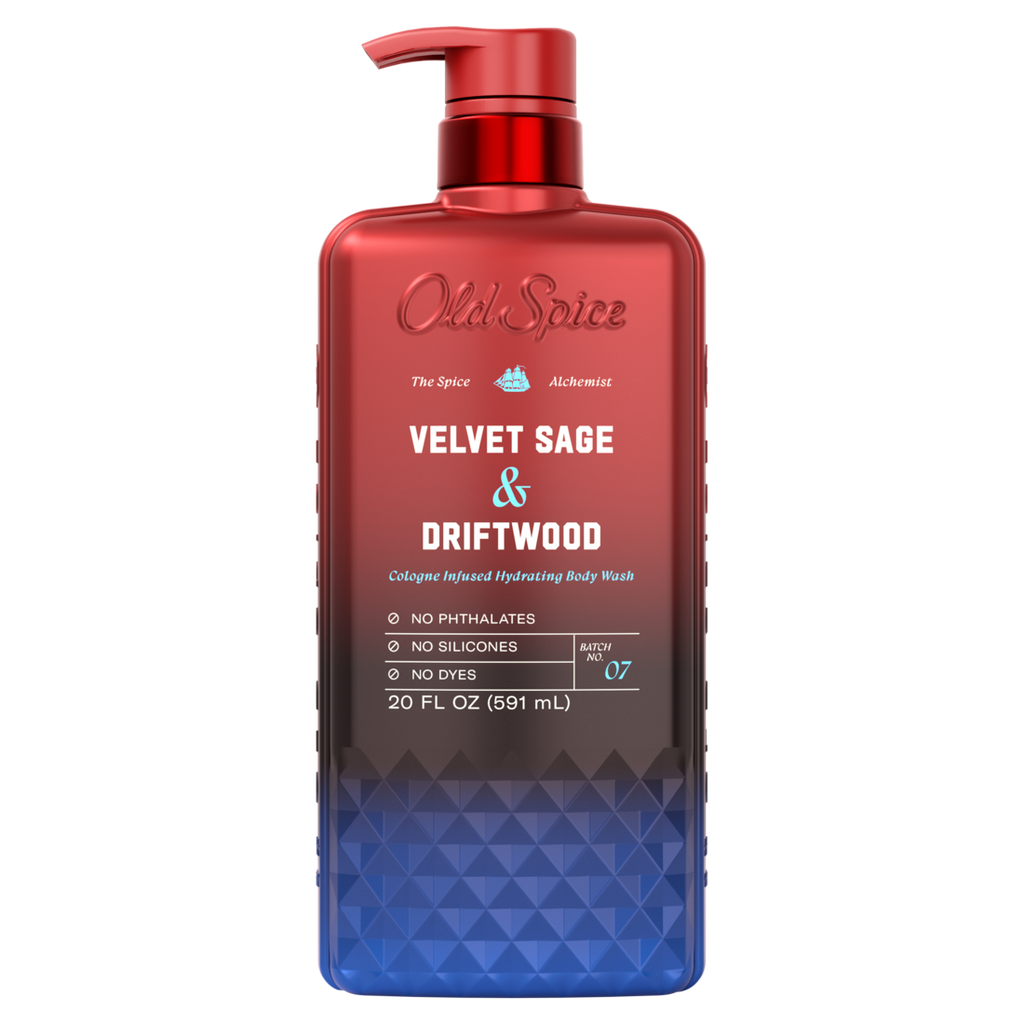 Old Spice Body Wash for Men The Spice Alchemist Collection Cologne Infused Signature Scent Velvet Sage and Driftwood Scent No Trade Offs Crafted for Compliments - 20oz/4pk