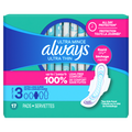 Always Ultra Thin Feminine Pads With Wings For Women Size 3 Extra Long Super Absorbency Unscented - 17ct/6pk
