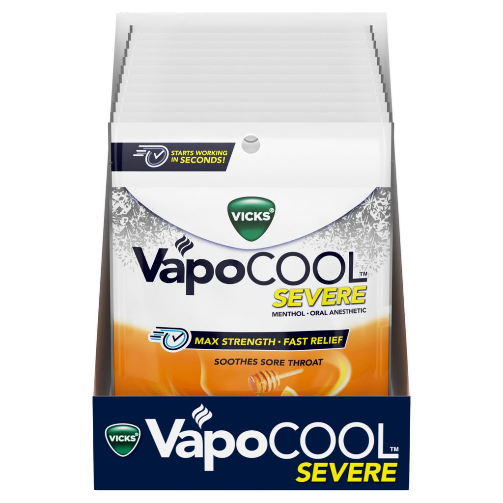 Vicks Vapocool Severe Max Strength Menthol Cough Drop Alternative/Sore Throat Lozenge For Sore Throat Relief Honey Lemon - 45ct/9pk