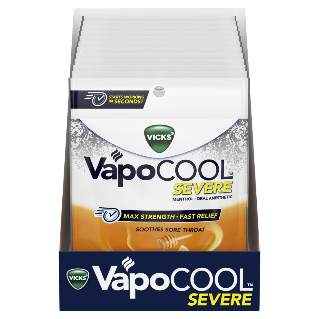 Vicks Vapocool Severe Max Strength Menthol Cough Drop Alternative/Sore Throat Lozenge For Sore Throat Relief Honey Lemon - 45ct/9pk