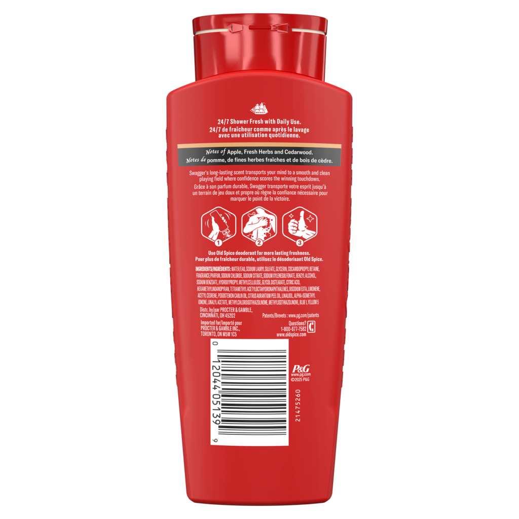 Old Spice Red Collection Body Wash For Men Swagger Scent Shower Fresh Lasting Scent - 24oz/4pk