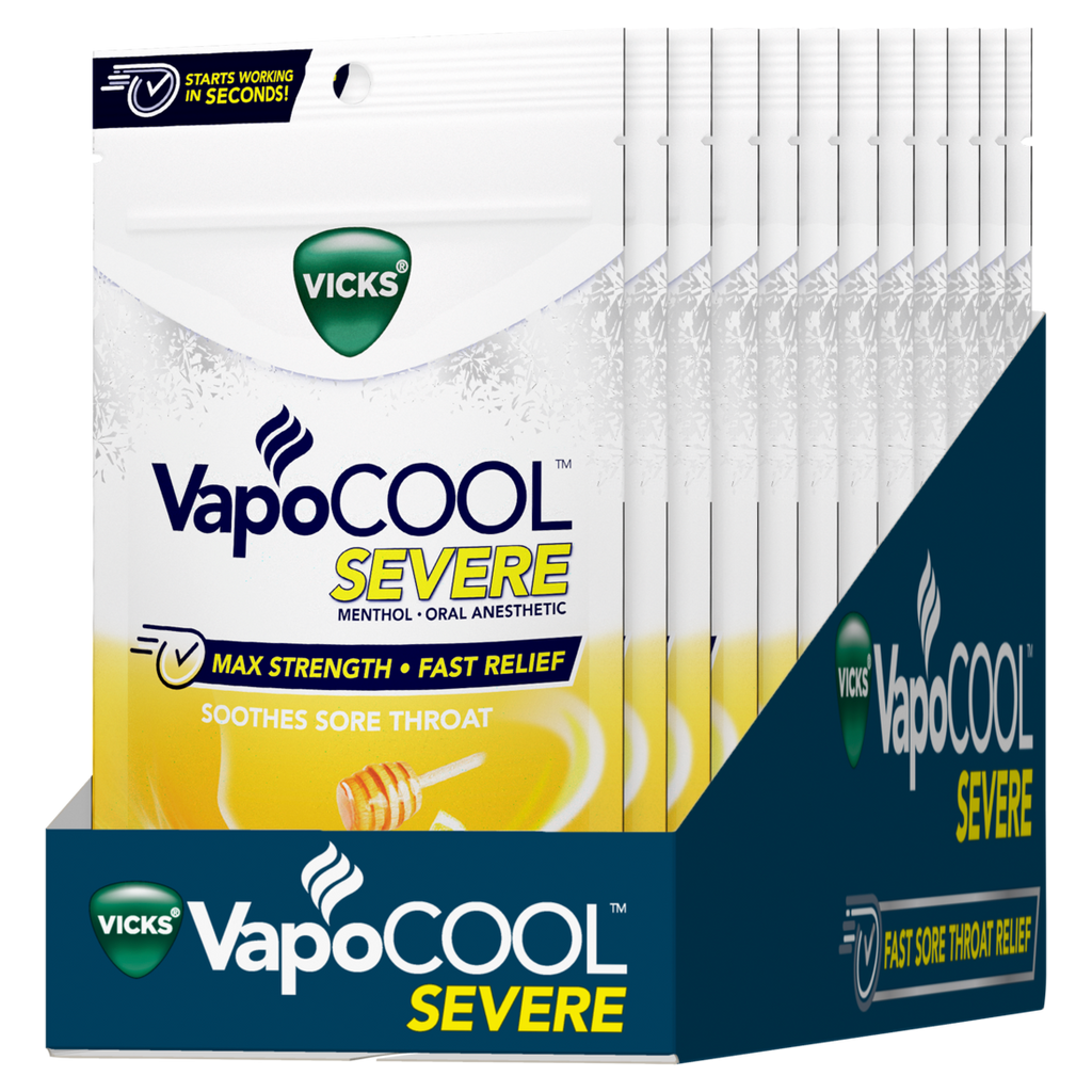 Vicks Vapocool Severe Max Strength* Menthol Cough Drop Alternative/Sore Throat Lozenge For Sore Throat Relief Honey Lemon - 18ct/12pk
