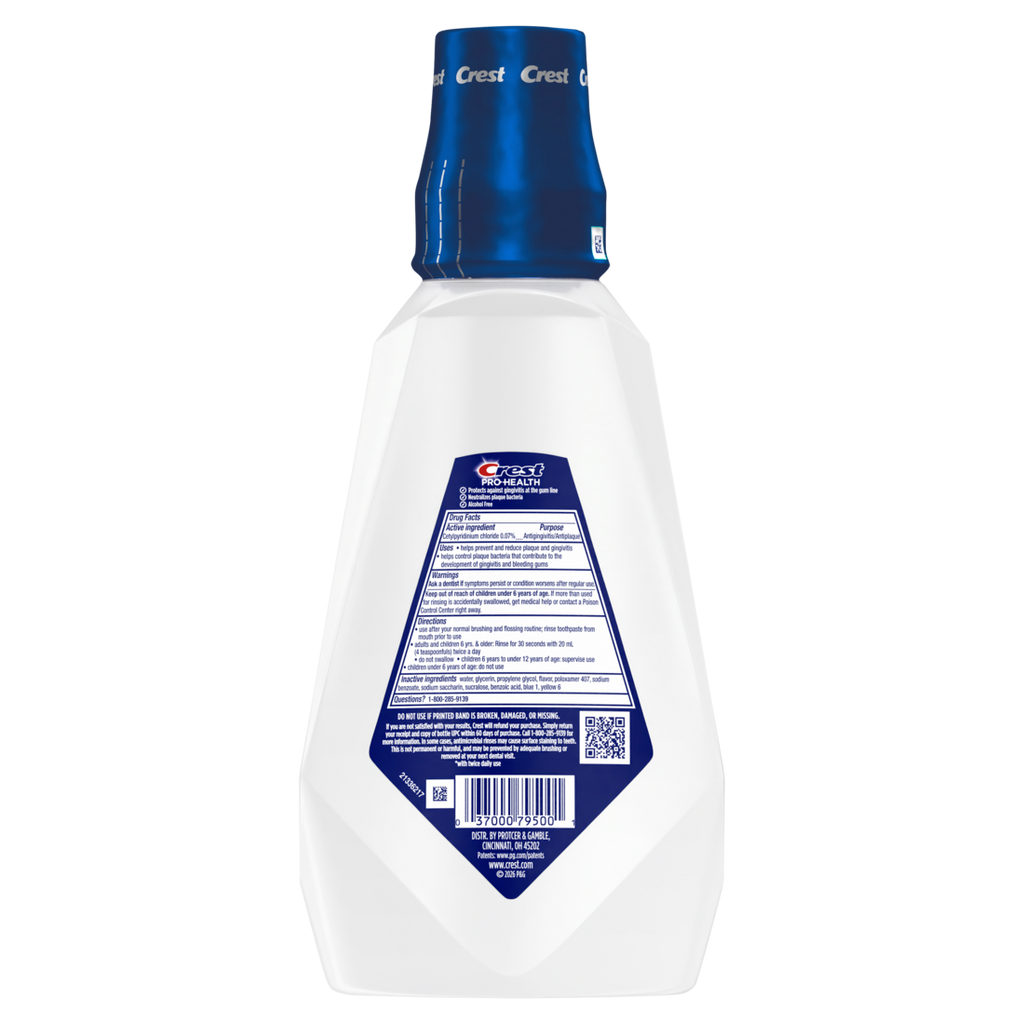 Crest Mouthwash Pro-Health Gum Detoxify Antigingivitis & Antiplaque Neutralizes Plaque 24-Hour Protection Alcohol Free Winter Mint 1L - 33.8oz/6pk