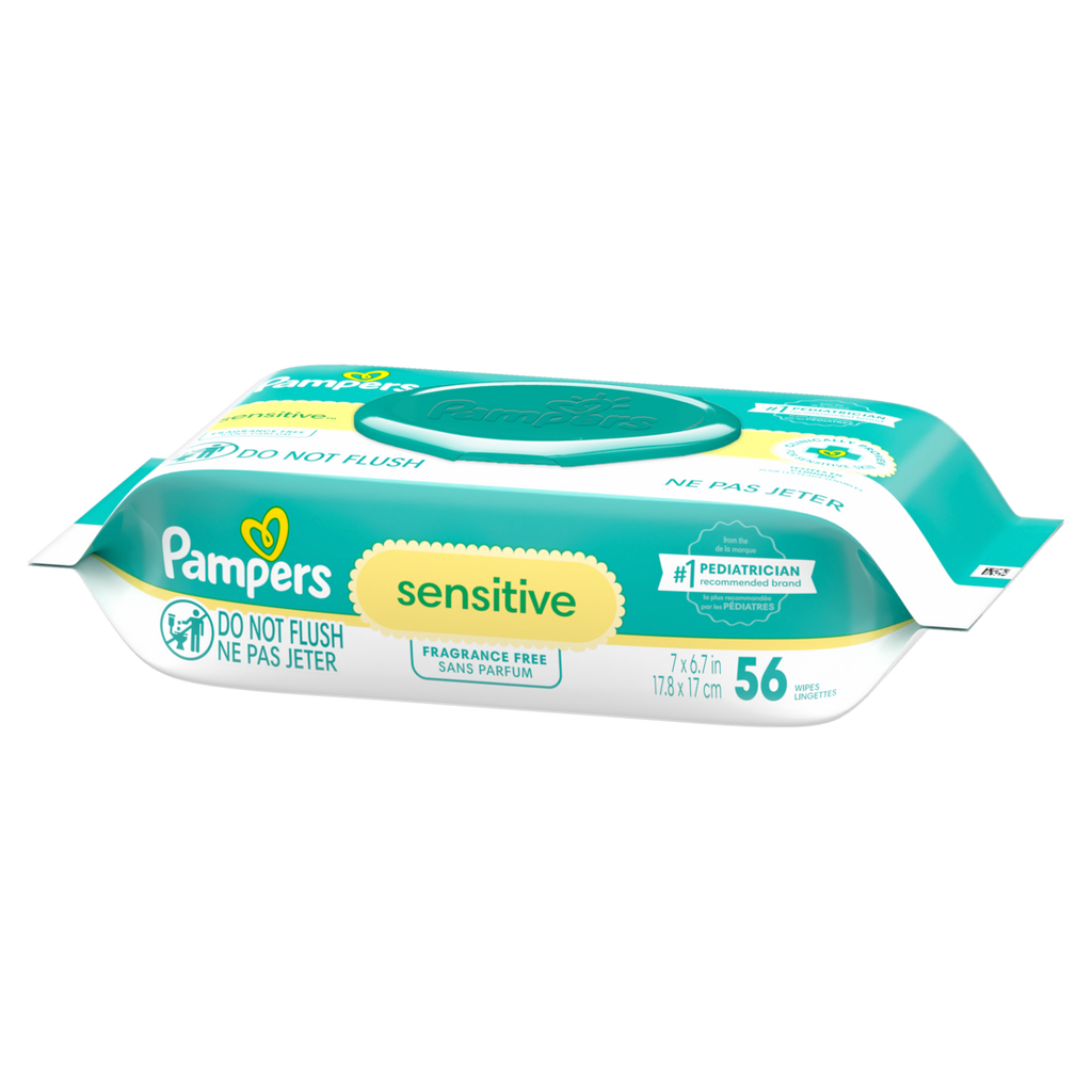 Pampers Sensitive Baby Wipes Clinically Proven Water Based Hypoallergenic And Unscented Baby Wipes (1X Flip-Top Packs) - 56ct/8pk