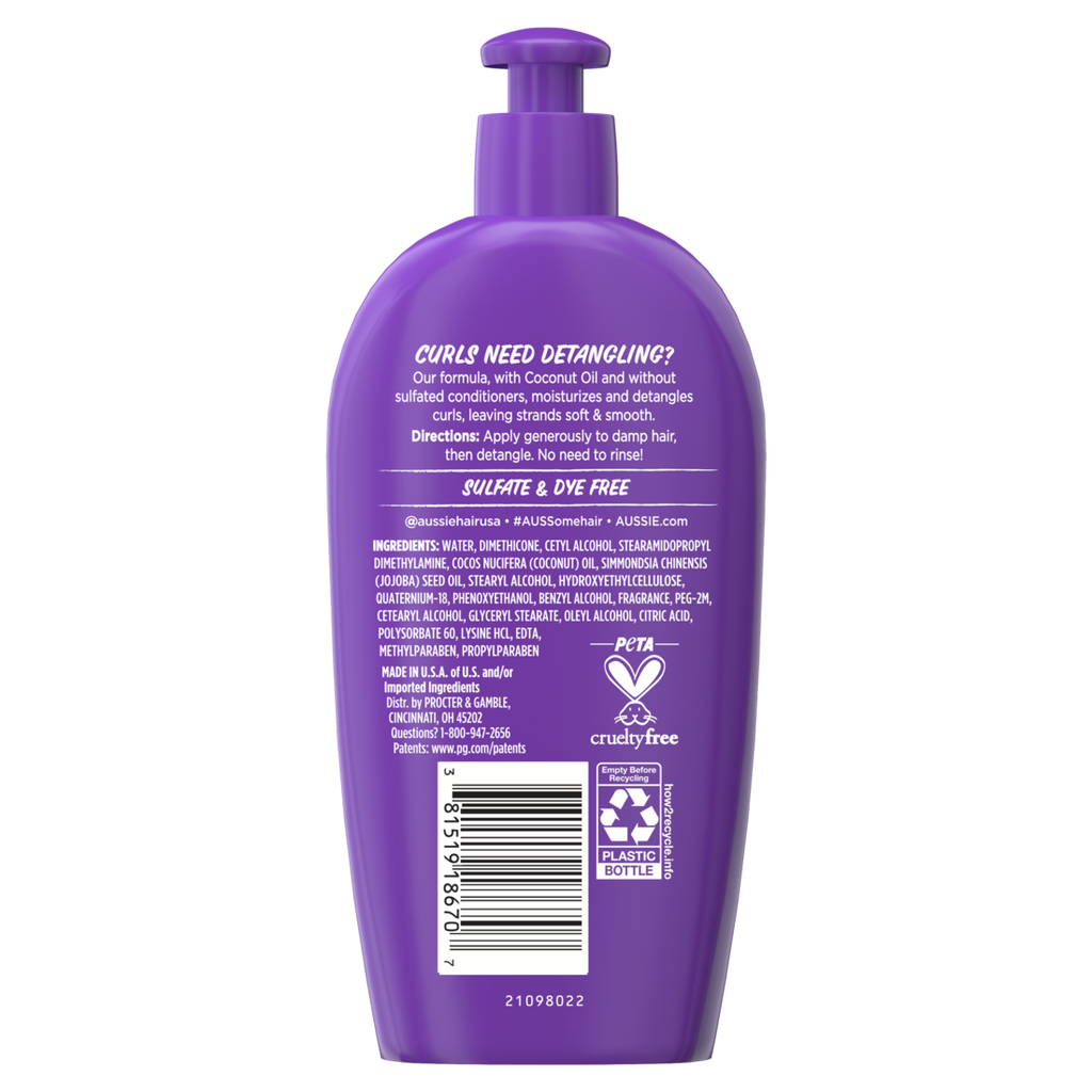 Aussie Miracle Curls Leave-In Detangling Milk Made With Coconut Oil Paraben Free - 6.7oz/12pk