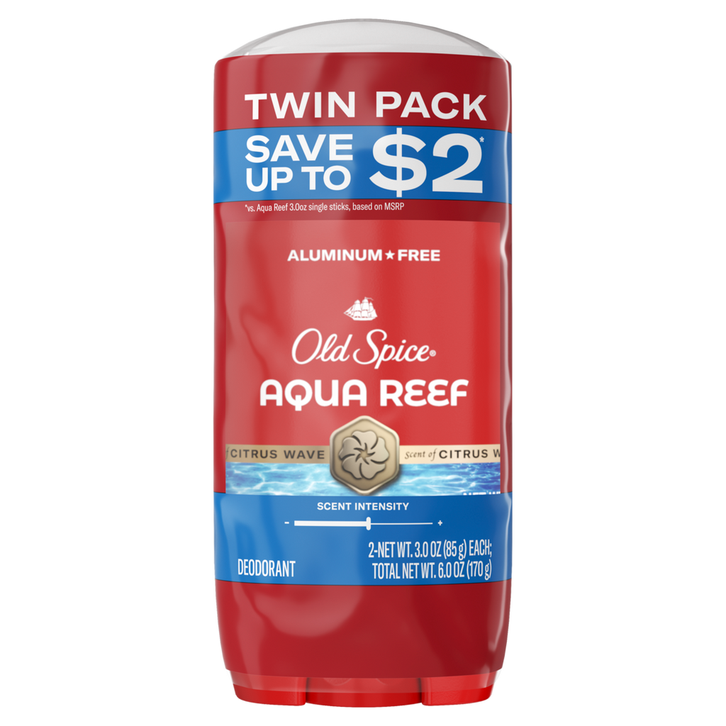Old Spice Red Collection Deodorant For Men Aqua Reef Scent Aluminum Free Long-Lasting Fragrance Twin Pack - (2x3.0)oz/6pk