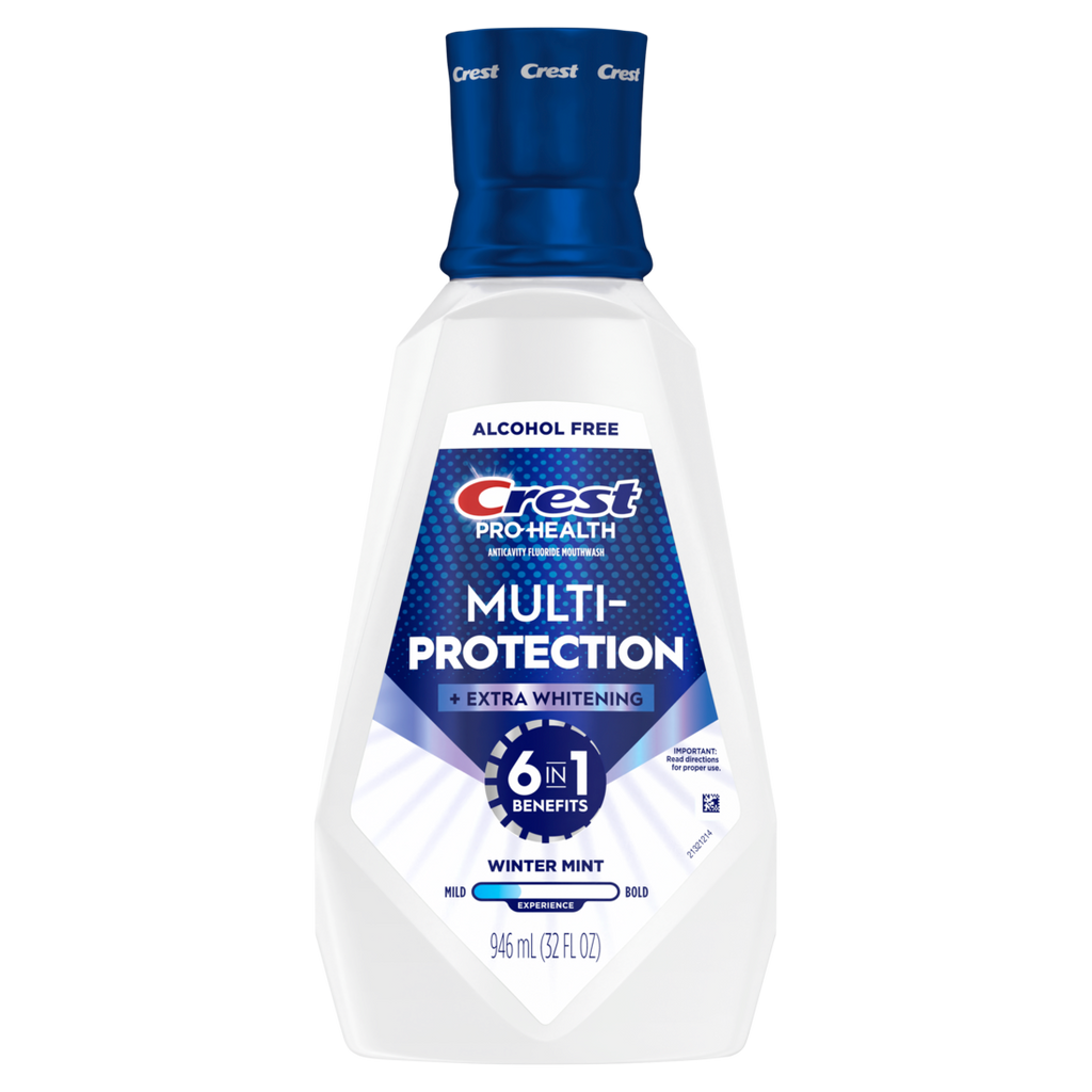 Crest Mouthwash Pro-Health Multi-Protection + Extra Whitening 6 Benefits In 1 Anticavity Fluoride Alcohol Free  Winter Mint Flavor - 32oz/6pk