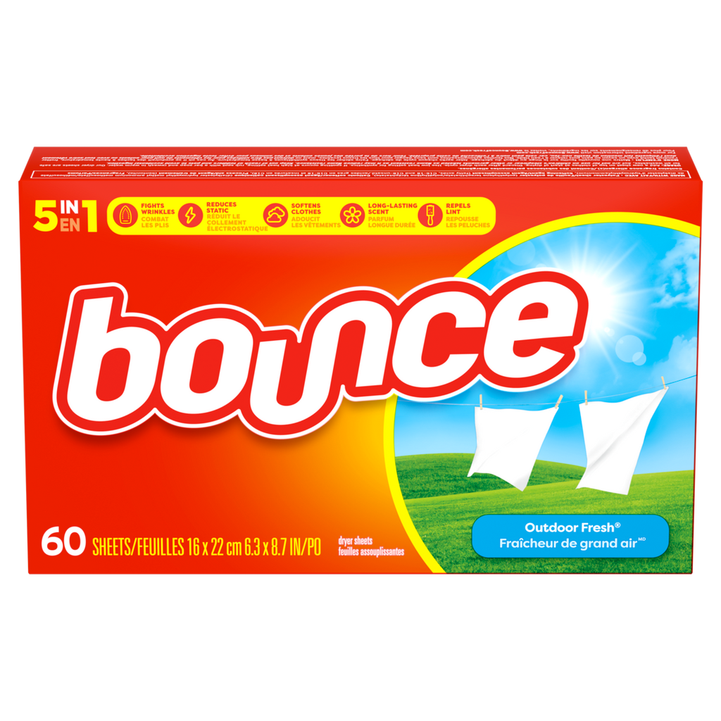 Bounce Dryer Sheets Outdoor Fresh Scent Fabric Softener Sheets Reduces Static Softens And Fights Wrinkles - 60ct/9pk