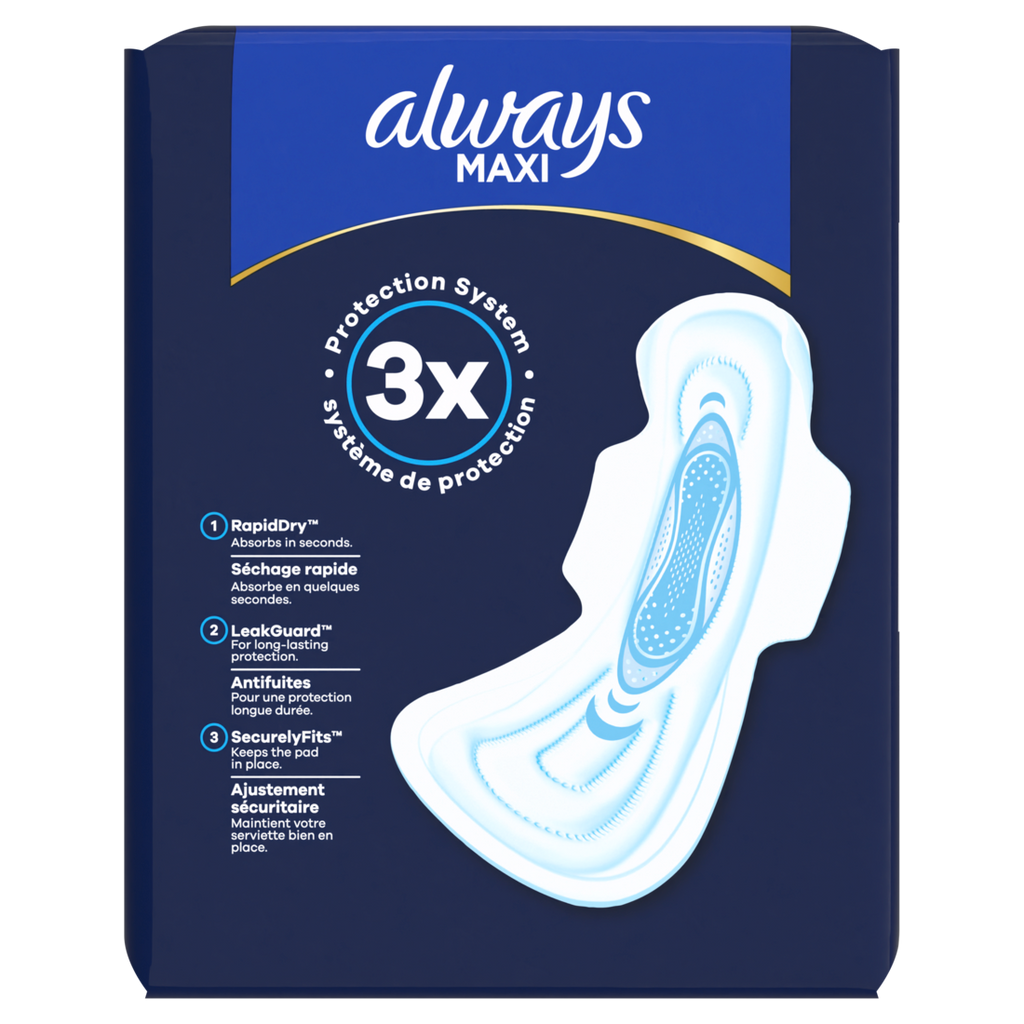 Always Maxi Overnight Pads With Wings For Women Size 5 Extra Heavy Overnight Absorbency Unscented - 14ct/3pk