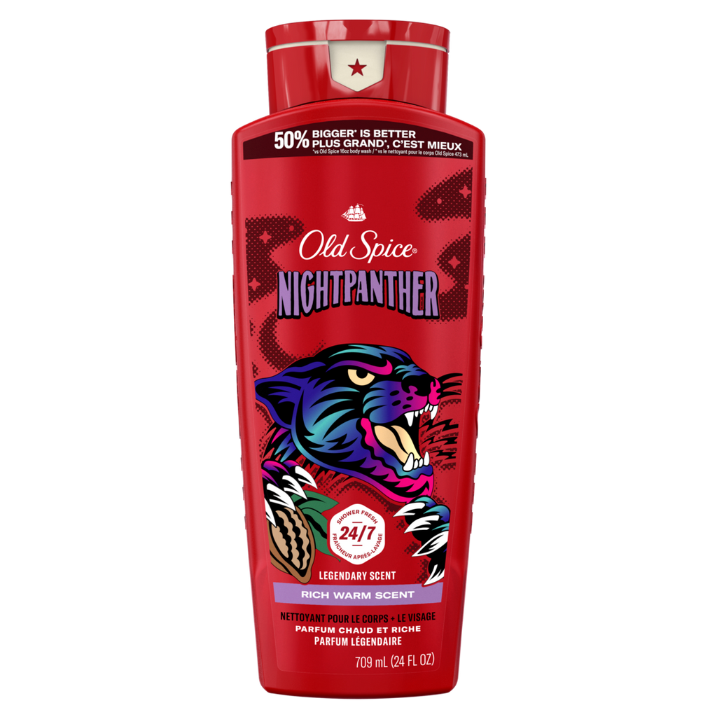 Old Spice Cleansing Body Wash For Men 24/7 Shower Clean With Lasting Scent 2-in-1 Face And Body Wash Rich Lather Nightpanther Rich Warm Scent - 24oz/4pk
