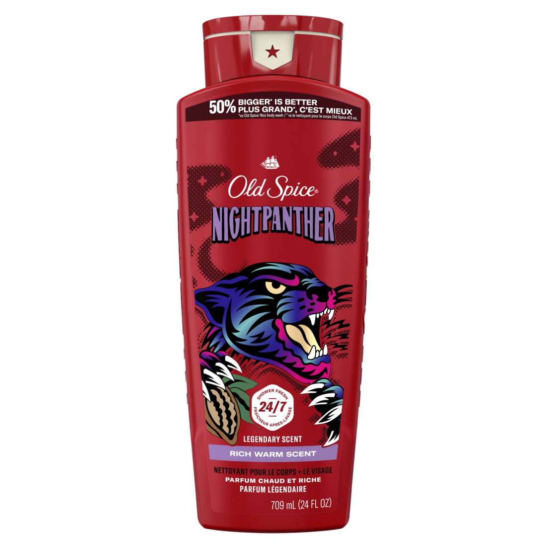 Old Spice Cleansing Body Wash For Men 24/7 Shower Clean With Lasting Scent 2-in-1 Face And Body Wash Rich Lather Nightpanther Rich Warm Scent - 24oz/4pk