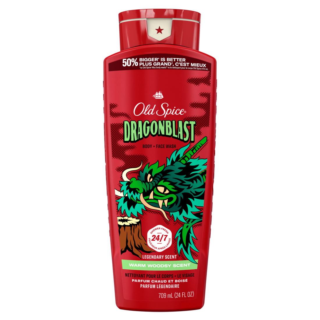 Old Spice Cleansing Body Wash For Men 24/7 Shower Clean With Lasting Scent 2-in-1 Face And Body Wash Rich Lather Dragonblast Warm Woodsy Scent - 24oz/4pk