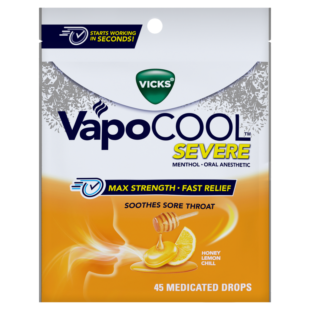 Vicks Vapocool Severe Max Strength Menthol Cough Drop Alternative/Sore Throat Lozenge For Sore Throat Relief Honey Lemon - 45ct/9pk