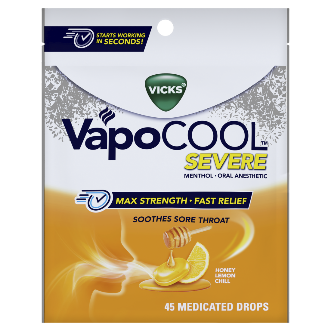 Vicks Vapocool Severe Max Strength Menthol Cough Drop Alternative/Sore Throat Lozenge For Sore Throat Relief Honey Lemon - 45ct/9pk