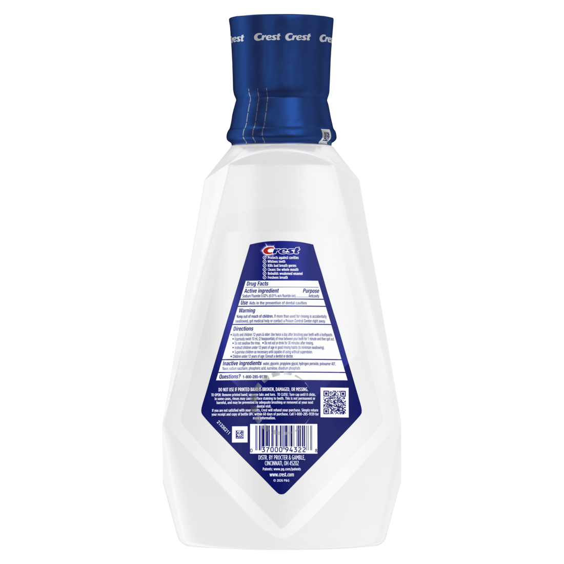 Crest Mouthwash Pro-Health Multi-Protection + Extra Whitening 6 Benefits In 1 Anticavity Fluoride Alcohol Free  Winter Mint Flavor - 32oz/6pk