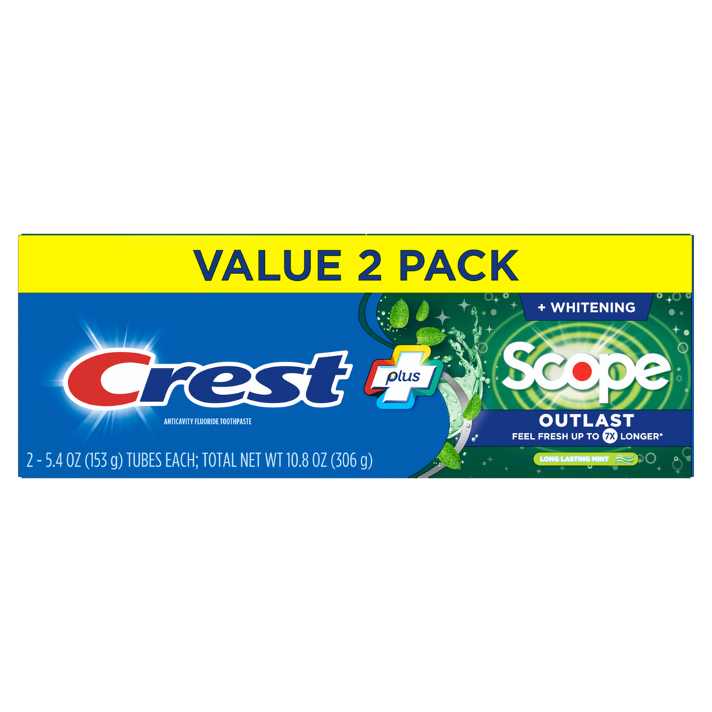 Crest Whitening Plus Scope Outlast Toothpaste Long Lasting Mint Pack Of 2 - (2x5.4)oz/6pk