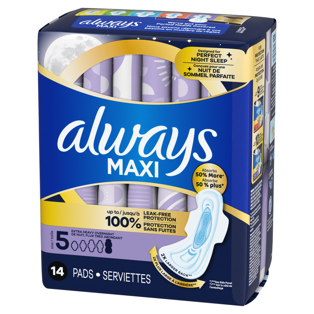 Always Maxi Overnight Pads With Wings For Women Size 5 Extra Heavy Overnight Absorbency Unscented - 14ct/3pk