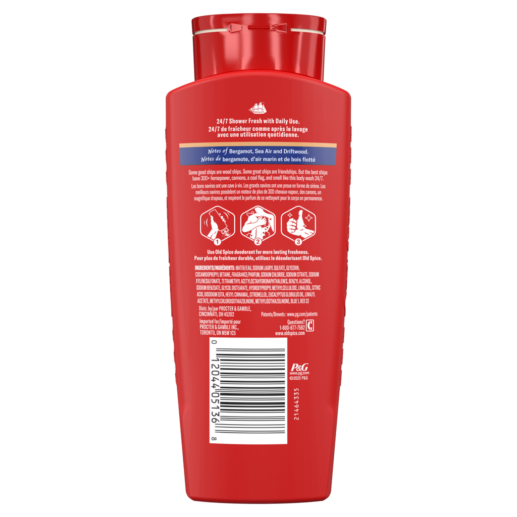 Old Spice Red Collection Body Wash For Men Captain Scent Shower Fresh Lasting Scent - 24oz/4pk