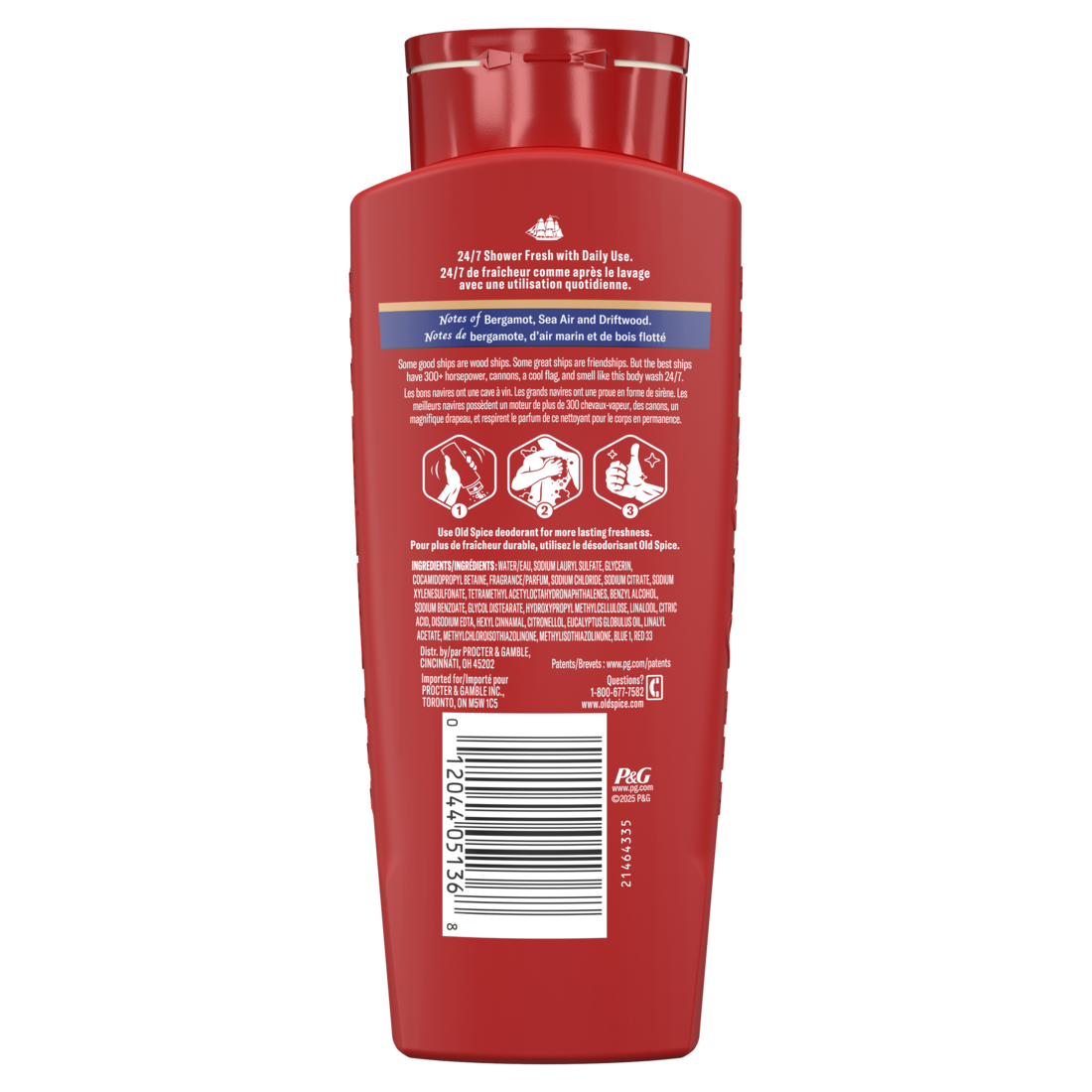 Old Spice Red Collection Body Wash For Men Captain Scent Shower Fresh Lasting Scent - 24oz/4pk
